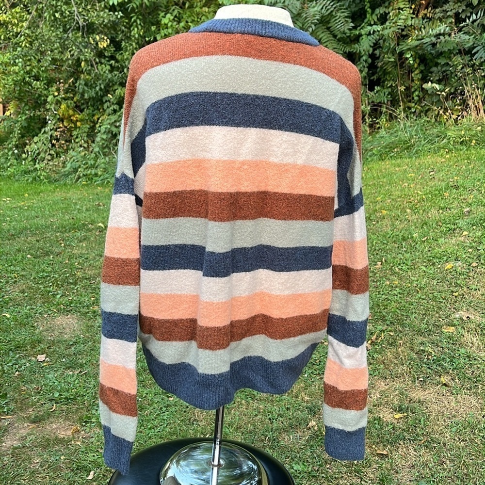 Madewell Pullover Sweater in Elmwood Stripe Orange Blue Size Small Alpaca Wool - Picture 5 of 10